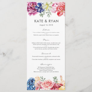 Carte de menu Mariage pour fleurs lumineuses
