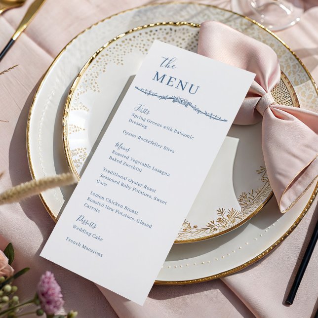 Carte de Menu Mariage Rambling Rose Steel Blue Cre (Créateur téléchargé)