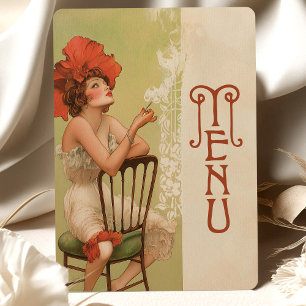 Carte de menu Mariage Red Floral Art Nouveau