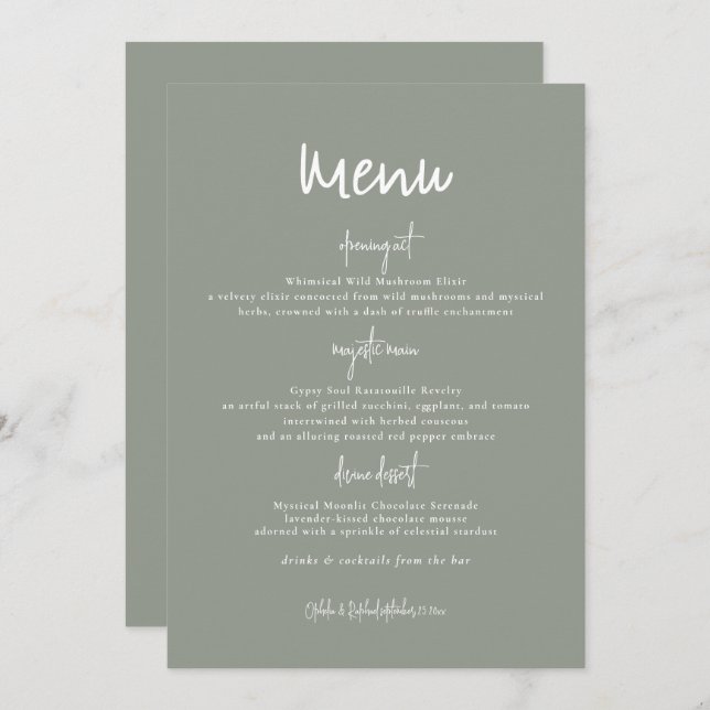 Carte de menu Mariage réversible Rustique à double (Devant / Derrière)