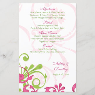 Carte de menu Mariage rose blanc