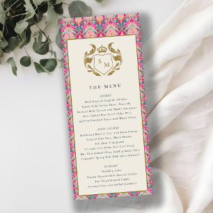 Carte de menu Mariage Rose Gold Classy Floral Laur