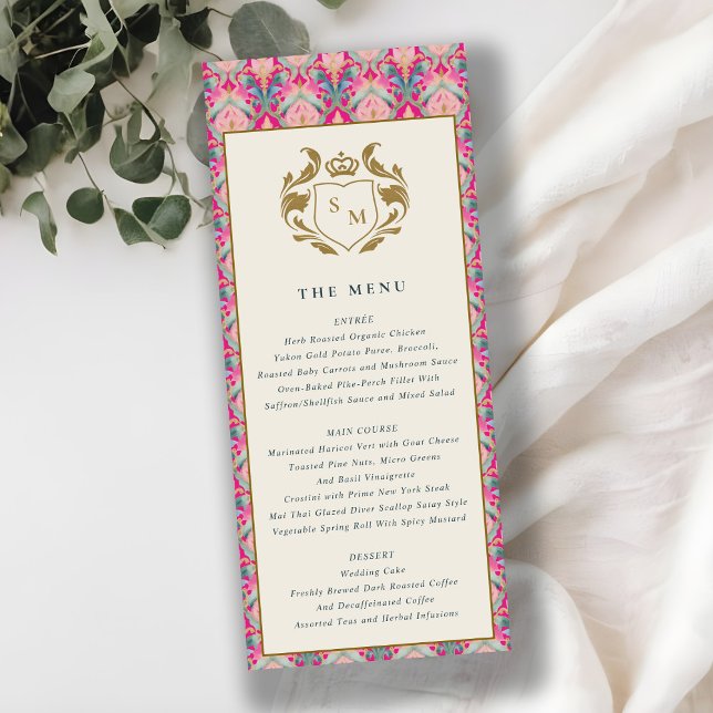 Carte de menu Mariage Rose Gold Classy Floral Laur (Créateur téléchargé)