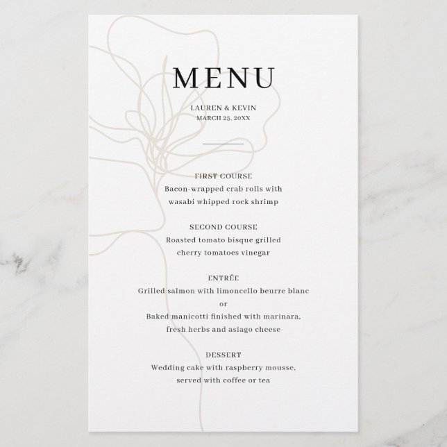 Carte de menu Mariage Rose illustrée (Devant)