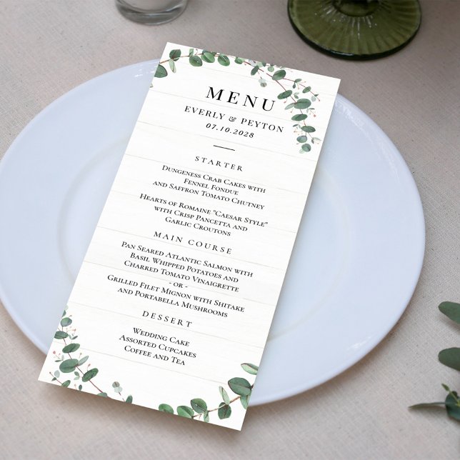 Carte de menu Mariage Rustic Greenery (Créateur téléchargé)