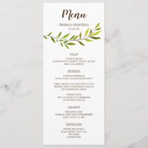 Carte de menu Mariage Rustique Watercolor