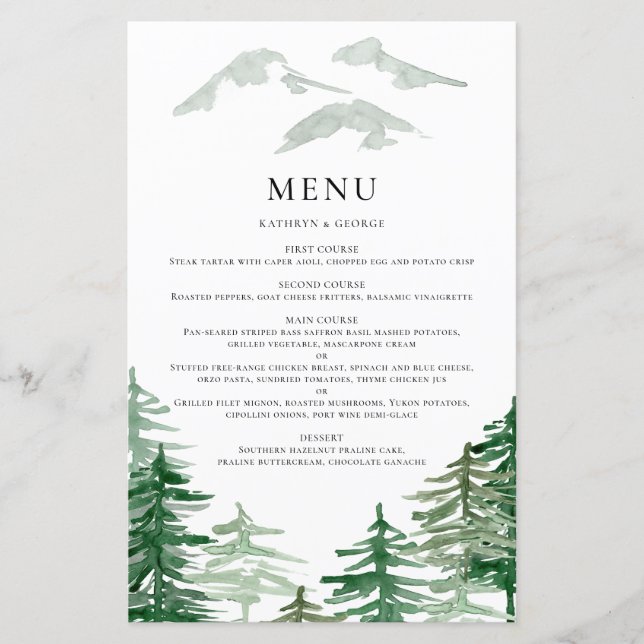 Carte de menu Mariage Rustique Watercolor Woodland (Devant)