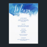 Carte de menu Mariage Sapphire Tide<br><div class="desc">Cartes de menu mariage imprimées sur mesure avec une bordure d'aquarelle bleue abstraite pour coordonner avec notre collection Sapphire Tide. Customisez le texte avec les options du menu mariage. Utilisez les outils de conception pour modifier les polices et les couleurs ou déplacer du texte autour pour adapter vos sélections de...</div>