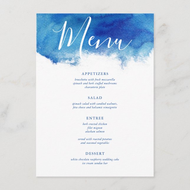 Carte de menu Mariage Sapphire Tide (Devant)