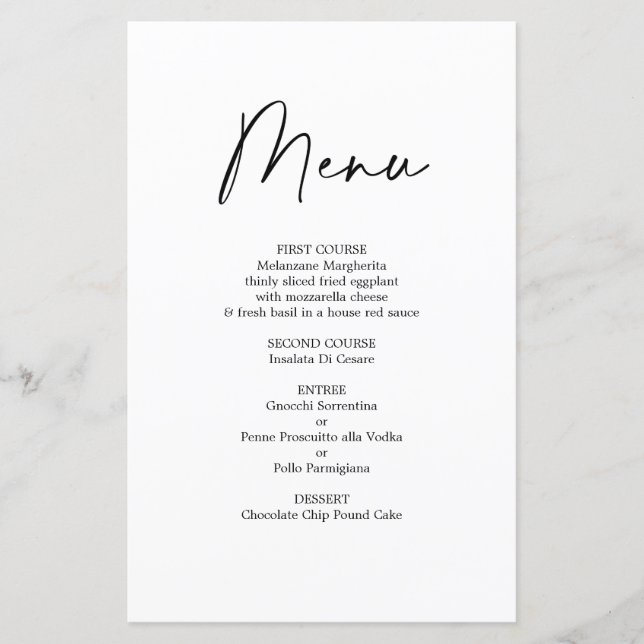 Carte de menu mariage simple (Devant)