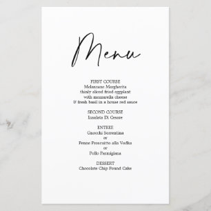 Carte de menu mariage simple