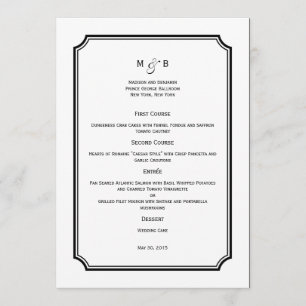 Carte de menu Mariage simple et chic