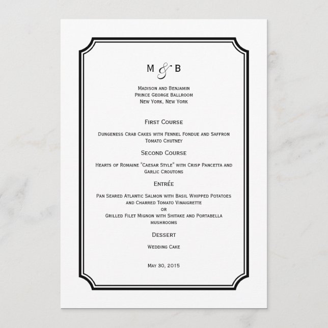 Carte de menu Mariage simple et chic (Devant)