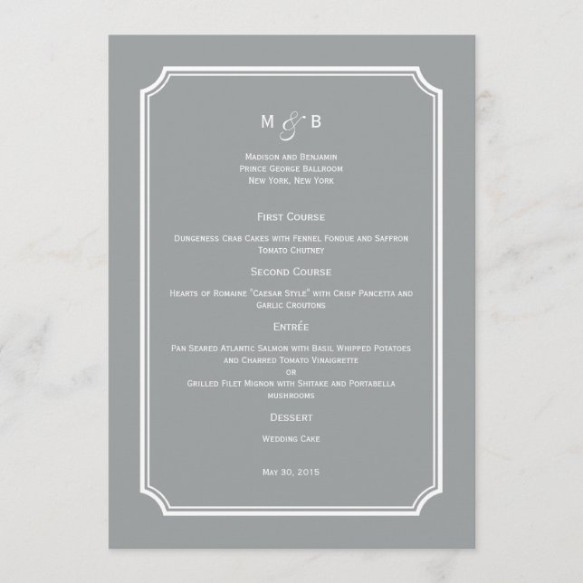 Carte de menu Mariage simple et chic (Devant)