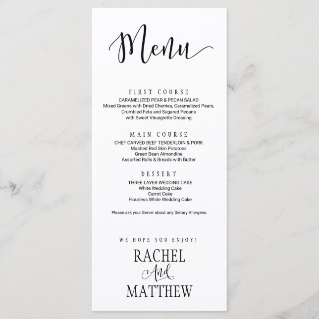Carte de menu Mariage simple et moderne2 (Devant)