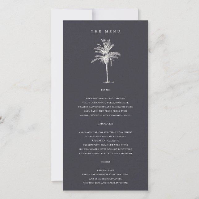 Carte de menu Mariage Tropical Palm Tree Navy Kraf (Devant)