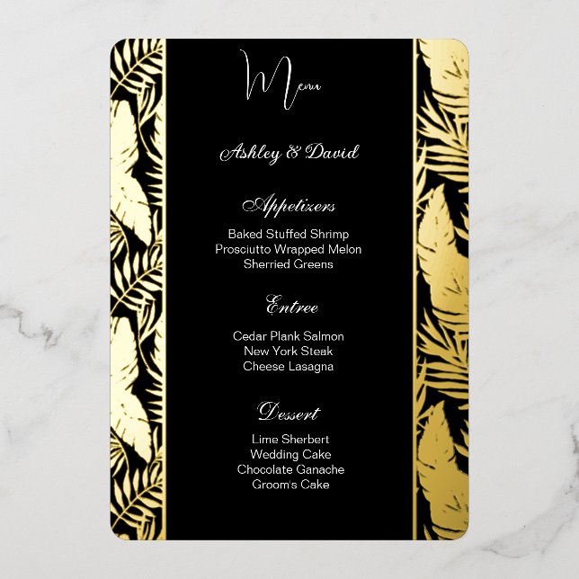 Carte de menu Mariage Tropical Palms Foil (Recto)