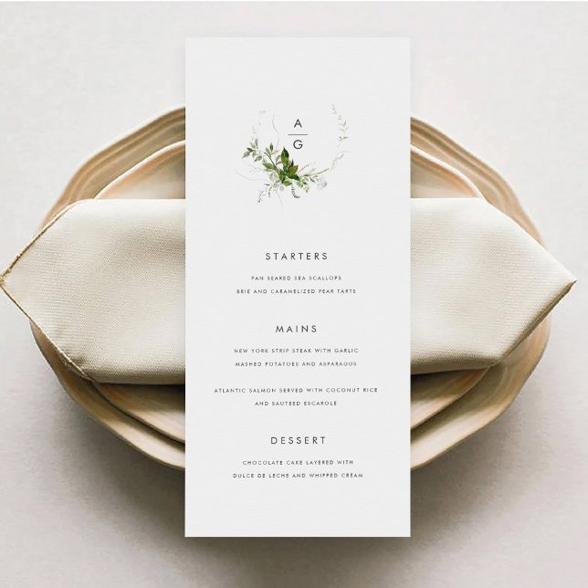 Carte de menu Mariage verte moderne (Modern Greenery Wedding Menu)