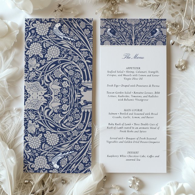 Carte de menu Mariage Victorian Navy Blue Cream (Créateur téléchargé)