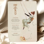 Carte de menu Mariage vintage Swing Art Nouveau<br><div class="desc">Célébrez l'élégance intemporelle avec cette carte de menu mariage d'inspiration Art Nouveau, avec une illustration captivante de swing vintage. Le design délicat met en valeur une femme dans une robe verte à la menthe qui coule avec un ruban doré, dressé contre un arrière - plan beige doux aux accents brun...</div>