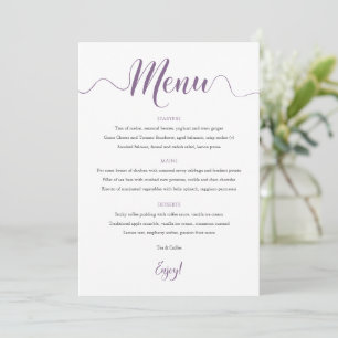 Carte de menu Mariage violet 5x7