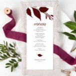 Carte de menu Maroon Mariage botanique<br><div class="desc">Ce modèle à la carte mariage moderne fait partie de la collection d'invitations de luxe Do Tell A Belle à l'automne. Le design est composé de feuilles simples, à l'ombre d'un marron. Customisez-les avec les éléments de menu, les noms et la date de l'événement. Parfait pour les mariages, la douche...</div>