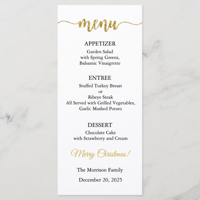 Carte de menu, Menu de Noël, Dîner, Déjeuner (Devant)