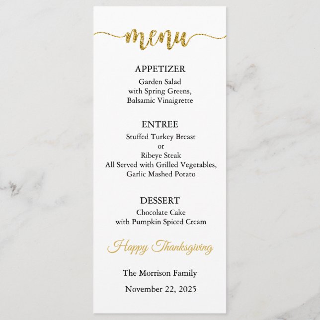 Carte de menu, Menu de Thanksgiving, Dîner, Déjeun (Devant)