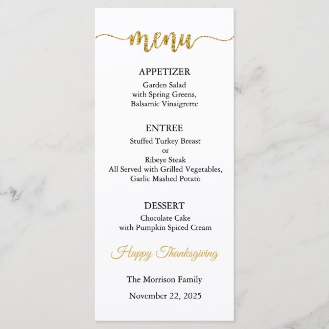 Carte de menu, Menu de Thanksgiving, Dîner, Déjeun (Devant)