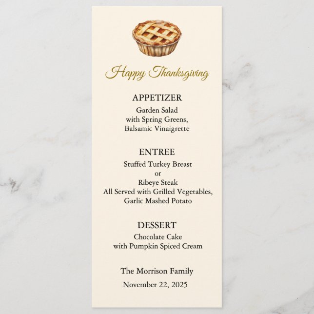 Carte de menu, Menu de Thanksgiving, Dîner, Déjeun (Devant)