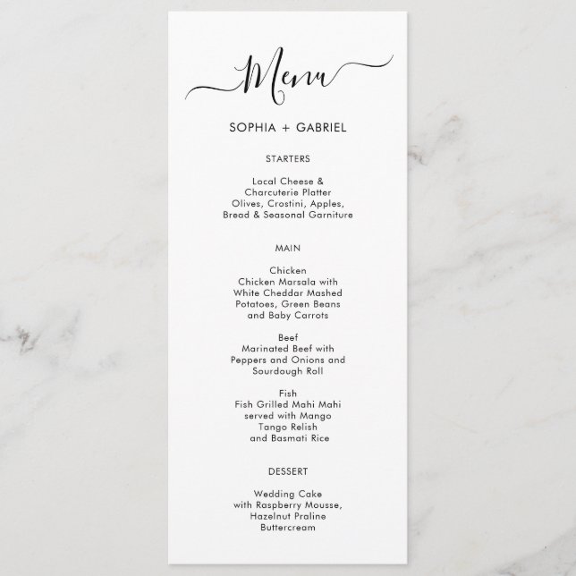 Carte de menu minimaliste Mariage de typographie s (Devant)