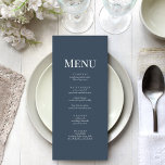 Carte de menu minimaliste Mariage Monogramme bleu<br><div class="desc">Améliorez votre paysage de table mariage avec notre carte de menu minimaliste Mariage Monogramme bleu ardoise. Avec le menu d'un côté et des monogrammes délicats de l'autre face à un arrière - plan bleu ardoise serein. Cette carte ajoute une touche d'élégance minimaliste à votre décor de réception.</div>