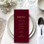 Carte de menu minimaliste Mariage Monogramme Bourg<br><div class="desc">Améliorez votre paysage de table mariage grâce à notre carte de menu minimaliste Mariage Monogram Bourgogne. Avec le menu d'un côté et des monogrammes délicats de l'autre face à un arrière - plan bordeaux serein. Cette carte ajoute une touche d'élégance minimaliste à votre décor de réception.</div>