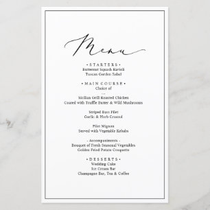 Carte de menu minimaliste Mariage noir et blanc