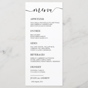 Carte de menu minimaliste Mariage noir et blanc