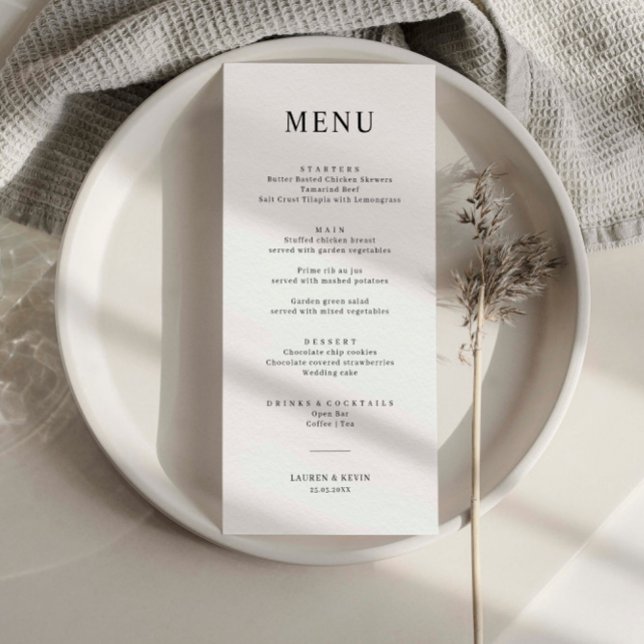 Carte de menu minimaliste simple Mariage (Créateur téléchargé)