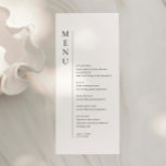 Carte de menu minimaliste simple Mariage<br><div class="desc">Conçue pour coordonner avec notre collection de menus minimalistes, cette carte de menu mariage personnalisable est dotée d'une disposition simple et propre, avec une police classique. Pour une personnalisation plus avancée de cette conception, par exemple la modification de la disposition, de la police ou de la taille du texte, cliquez...</div>
