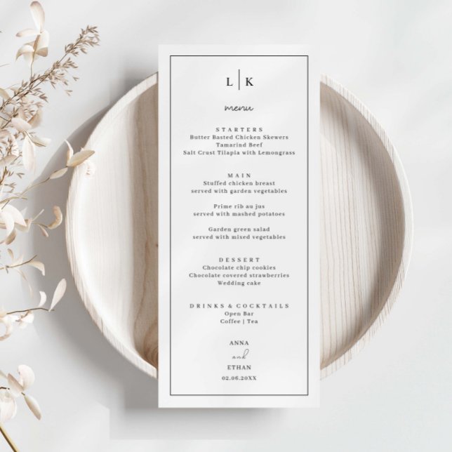 Carte de menu minimaliste simple Mariage (Créateur téléchargé)