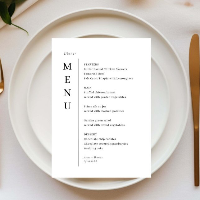 Carte de menu minimaliste simple Mariage (Créateur téléchargé)