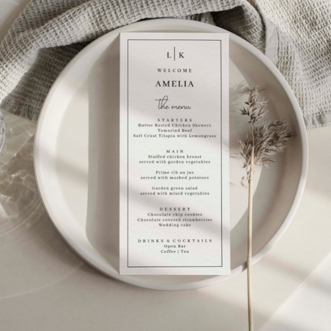 Carte de menu minimaliste simple Mariage (Créateur téléchargé)