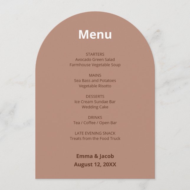 Carte de menu Mocha Brown Modern Mariage (Devant)