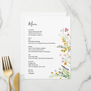 Carte de menu moderne Fleurs des champs avec monog