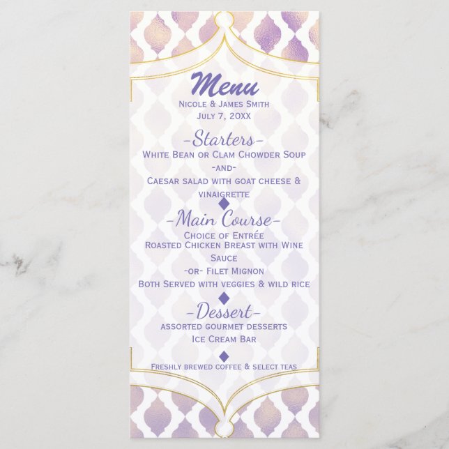 Carte de menu moderne marocaine or et blanc (Devant)