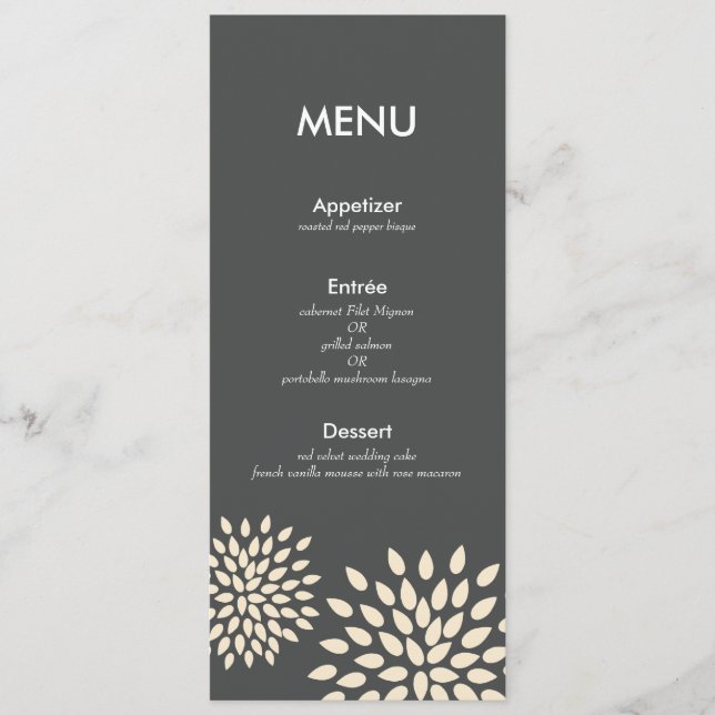 Carte de menu moderne // Pétales de broche // Vani (Devant)