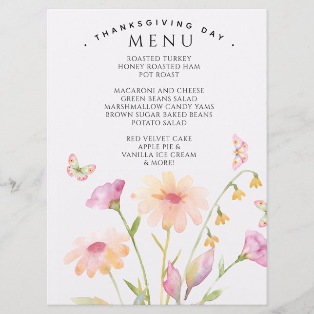 carte de menu modifiable à fleurs aquarelle  (Devant)