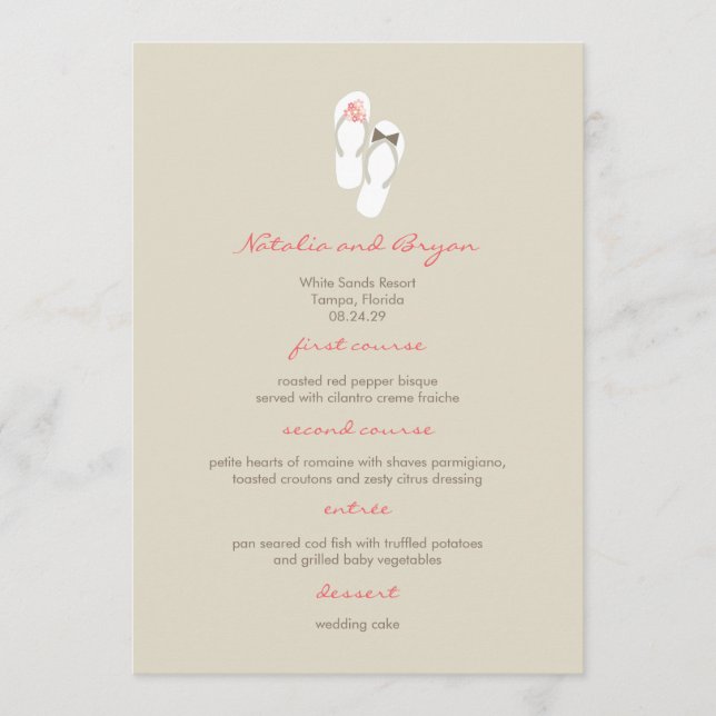 Carte de menu Mr & Mrs Pink Flip Flops Beach Weddi (Devant)