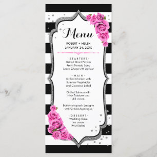 Carte de menu Noir Blanc Argent Rose