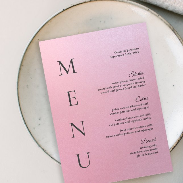Carte de menu Ombre Mariage rose 5x7" (Créateur téléchargé)