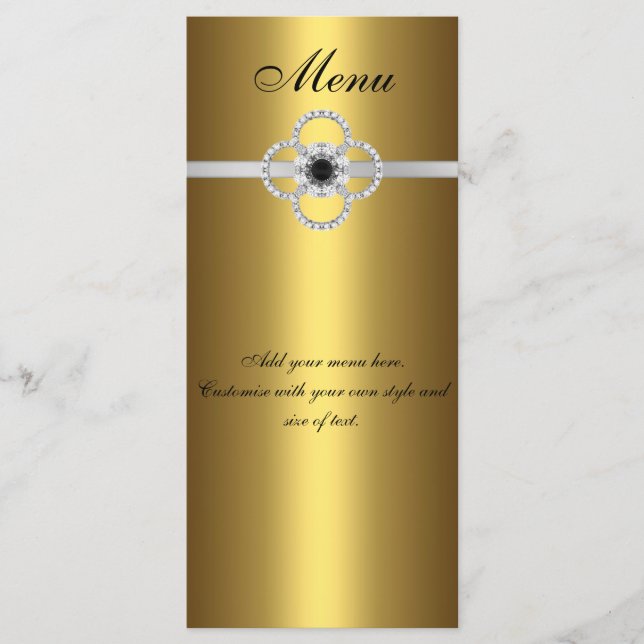 Carte de Menu Or Noir Argent Diamant Bijou (Devant)
