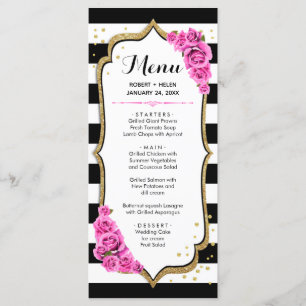 Carte de menu or rose noir et blanc